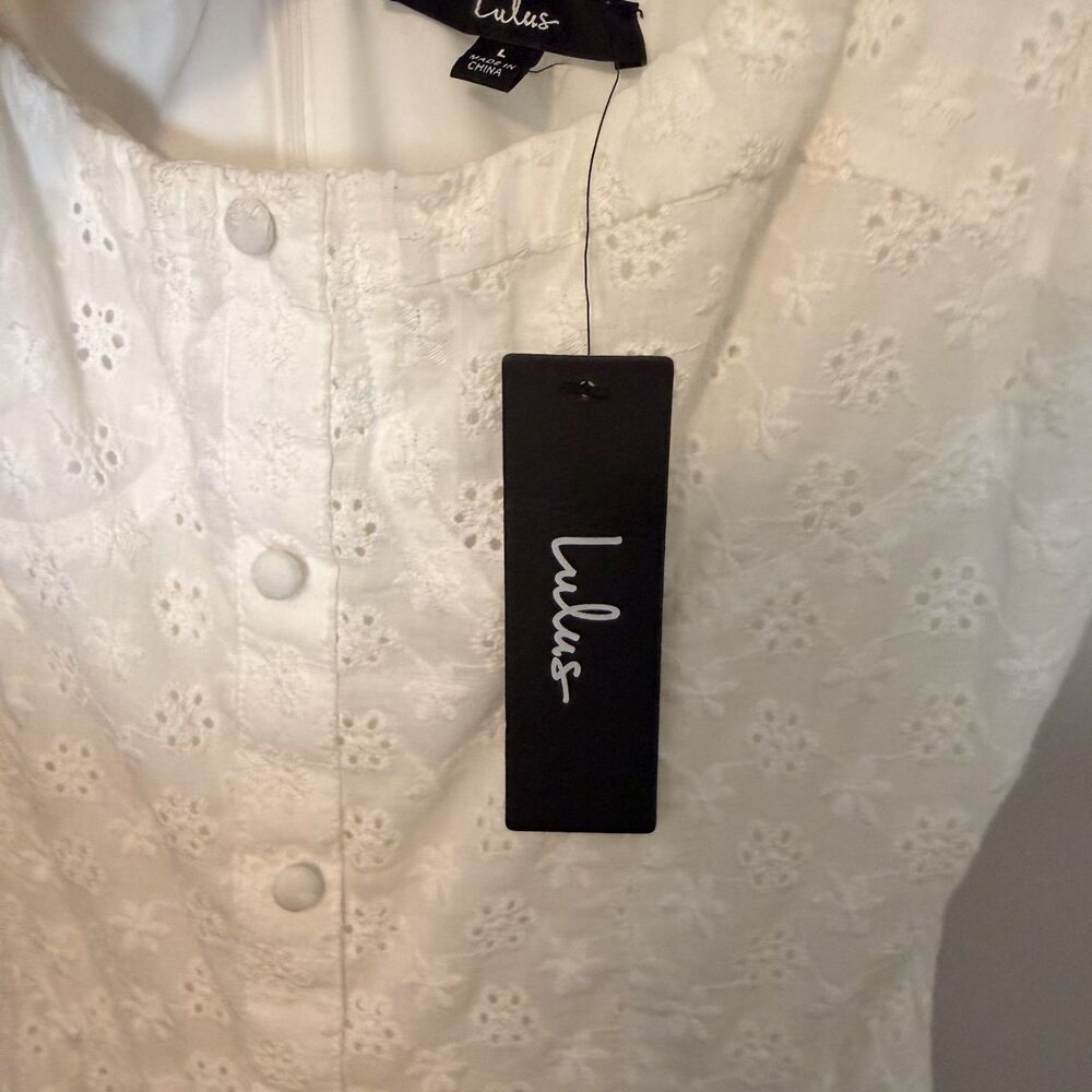 NWT Lulus Profound Sweetness White Eyelet Mini Dress Size Large Cotton - Picture 10 of 16